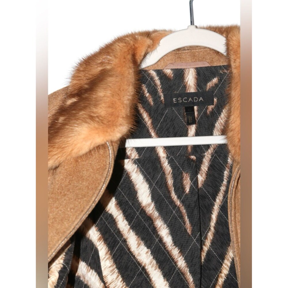 ESCADA Vintage Mink Collar Coat-Wool/Camel Hair/ Silk Blend -Brown Luxury Jacket